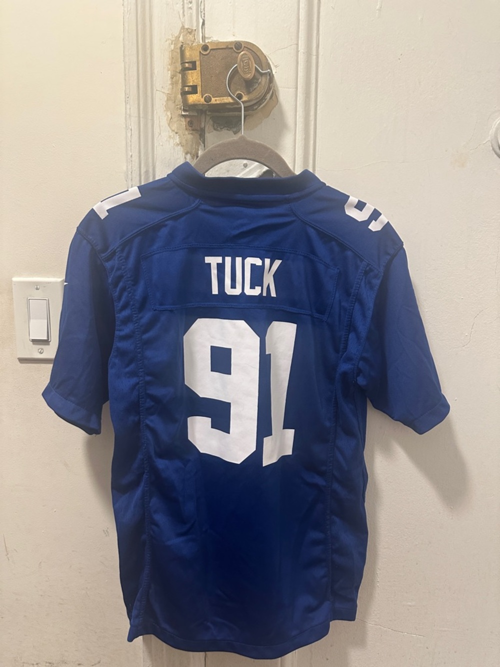 Nike Blue New York Giants Tuck #91 Football Jersey